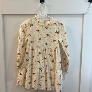 Girls 7/8 Cat & Jack Ivory Long Sleeve Dress with Floral Print & Metallic Stripe